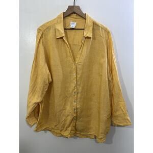 100% Linen Coastal Boho Minimalist Lagom Button Up Shirt 2X Plus Prairie Scandi